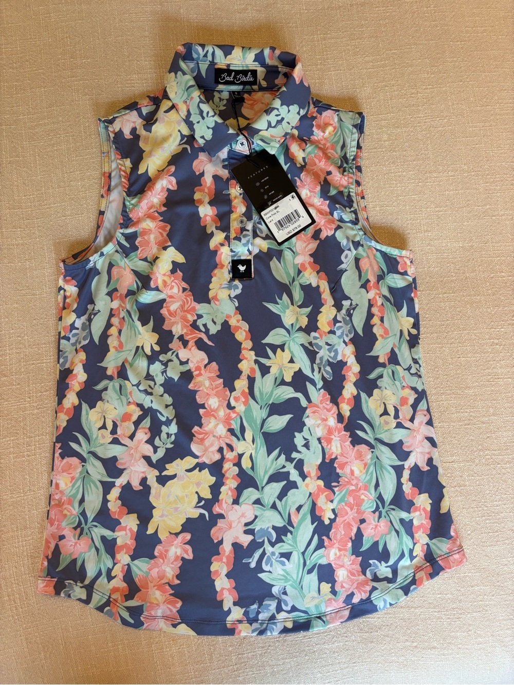 NEW Bad Birdie Womens S Lei'd Floral Sleeveless Golf Polo Tank Blue BBWP001-649 - Picture 2 of 8